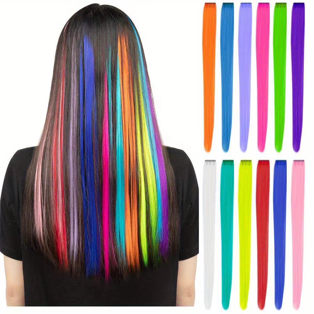 Extensions capillaires synthétiques à clipser de 22 pouces, postiches longues et lisses de couleur a