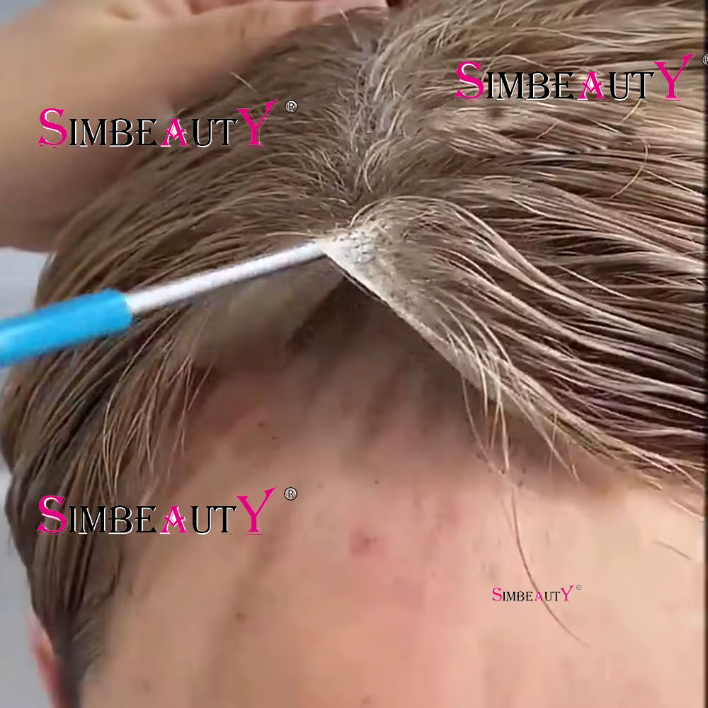 0.02mm peau Super Ultra mince 80% densité naissance des cheveux naturelle hommes toupet blond brun g
