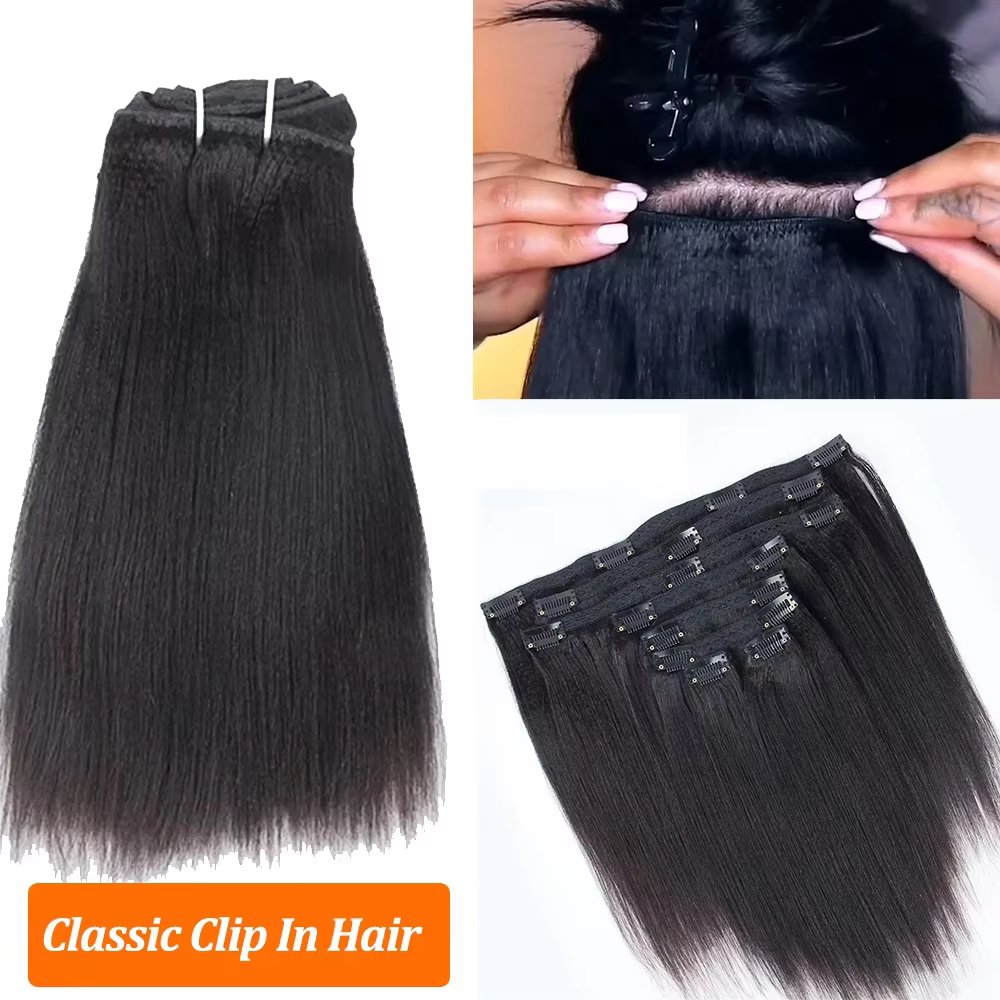 Extensions de cheveux humains Yaki lisses sans couture, trame Invisible de couleur naturelle, cheveu