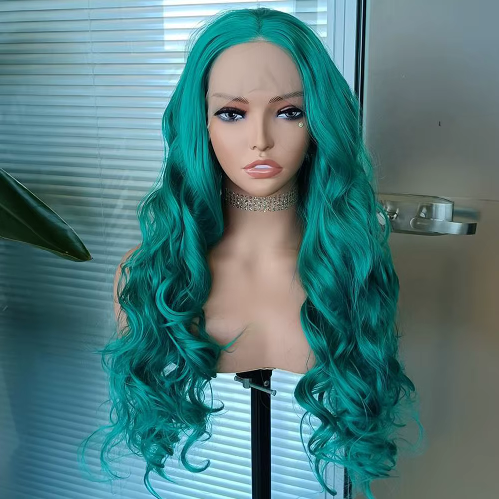 Perruque Lace Front Wig synthétique vert foncé 13x4, perruque Body Wave longue pour femmes, cheveux 