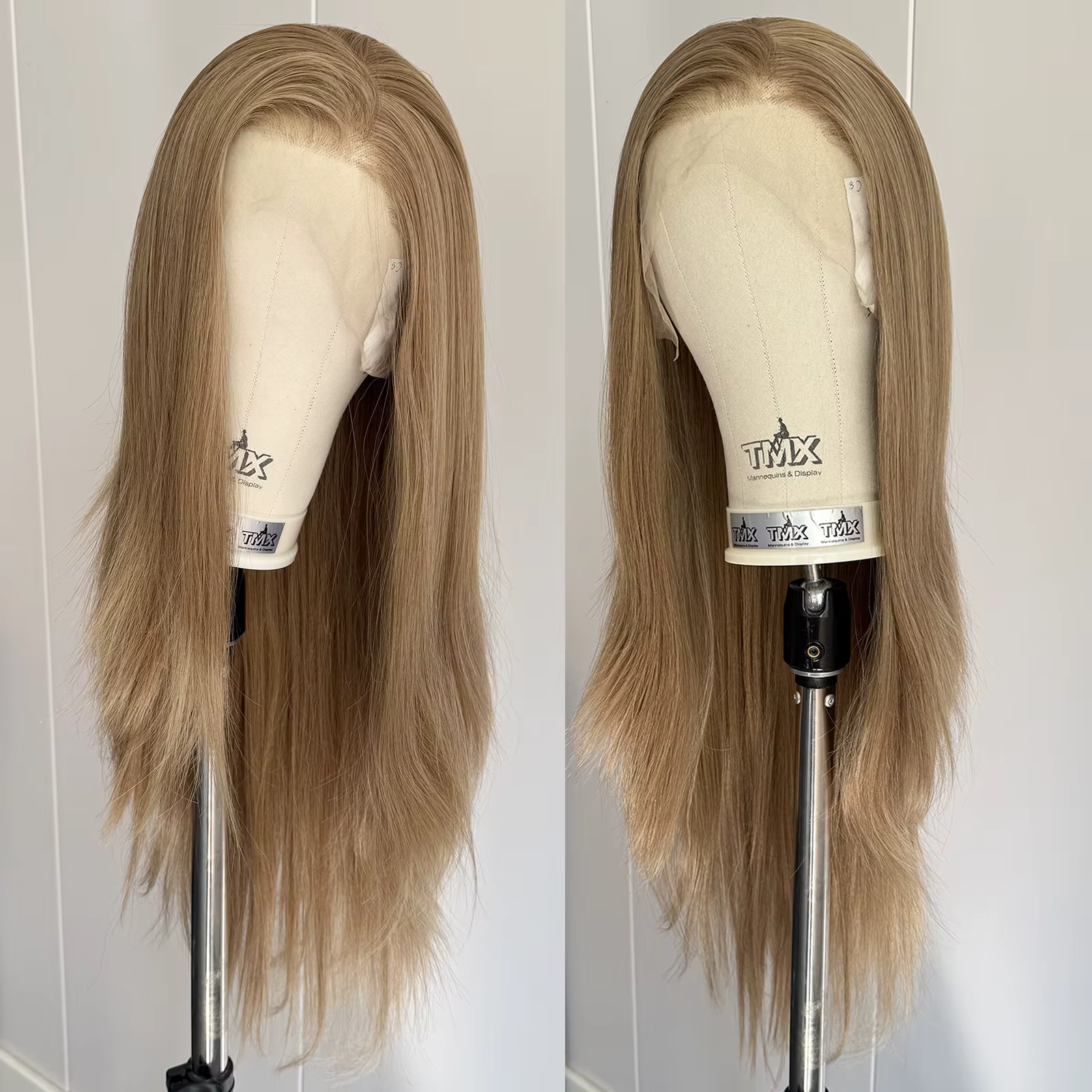 Perruque Lace Front Wig synthétique lisse et soyeuse à reflets blonds, mélange de couleurs 13x4, che