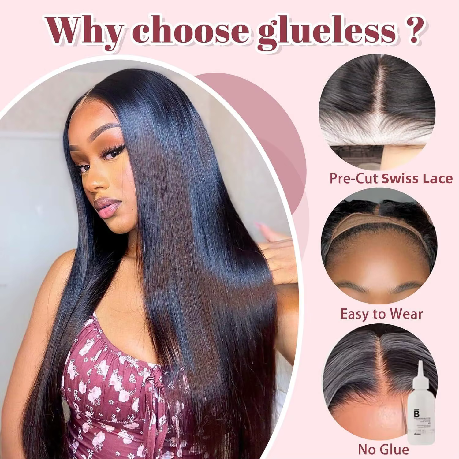 Wear And Go – perruque Lace Closure Wig brésilienne sans colle, cheveux lisses, pre-plucked, 4x4, pr