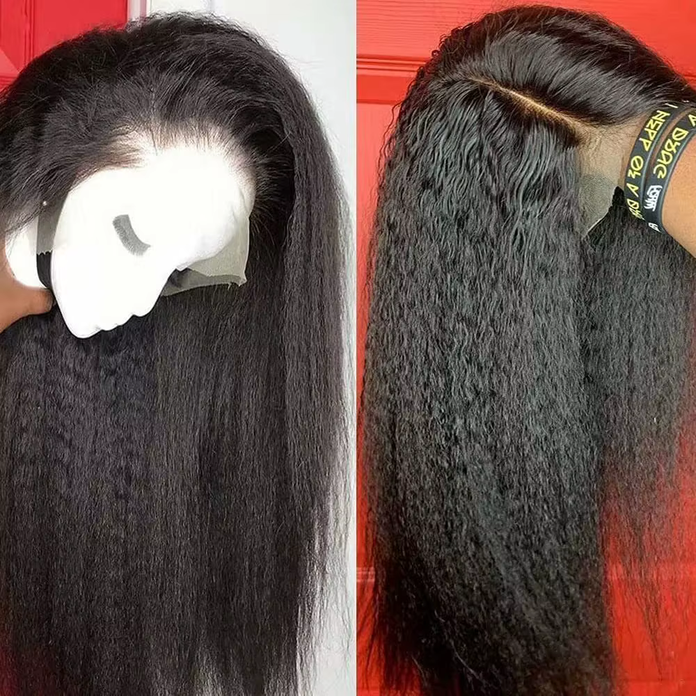 Perruques Lace Front Kinky Straight de 40 pouces en cheveux humains, densité 250%, Yaki Straight, de