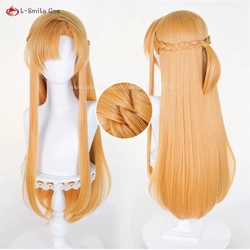 Perruque de Cosplay Yuuki Asuna, 85cm, Orange, pour femmes et hommes, Costumes Kirigaya Kazuto, perr