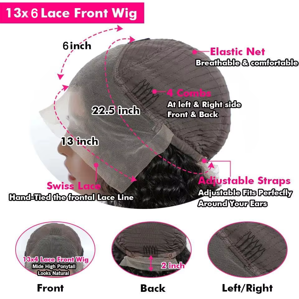Perruque Lace Front Wig Body Wave 360 Naturelle, Cheveux Humains, 4x4, 13x4, 13x6 HD, 30, 32, 34 Pou