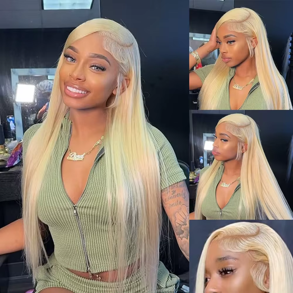 Perruque Lace Frontal Wig brésilienne naturelle, cheveux lisses, blond 613 Hd, densité 220, 13x6, 13