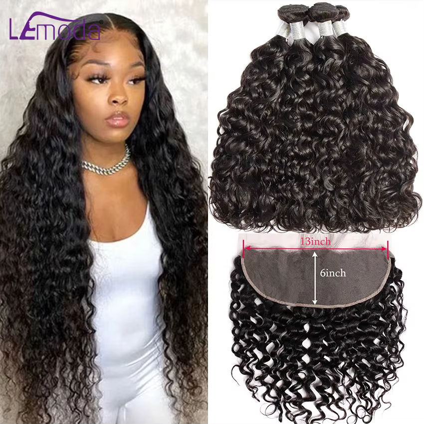 Bundles de cheveux brésiliens Deep Wave, dentelle transparente HD, extensions de cheveux humains, fe