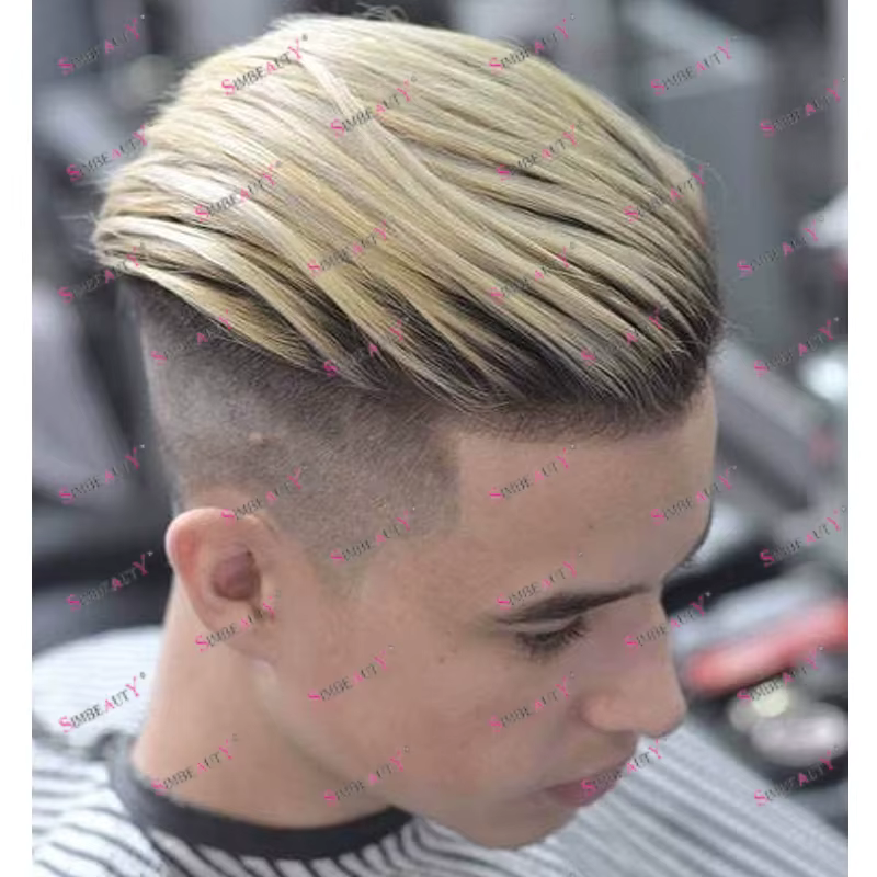 Perruque pour homme 100% cheveux humains Ombré Brun Miel, Système de prothèse capillaire, Ligne de c