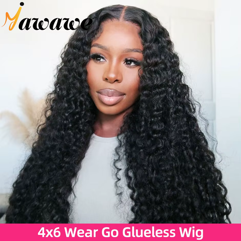 Perruque Yawawe Water Wave 6x4 sans colle, prête à porter pour femme, avec dentelle frontale pré-cou