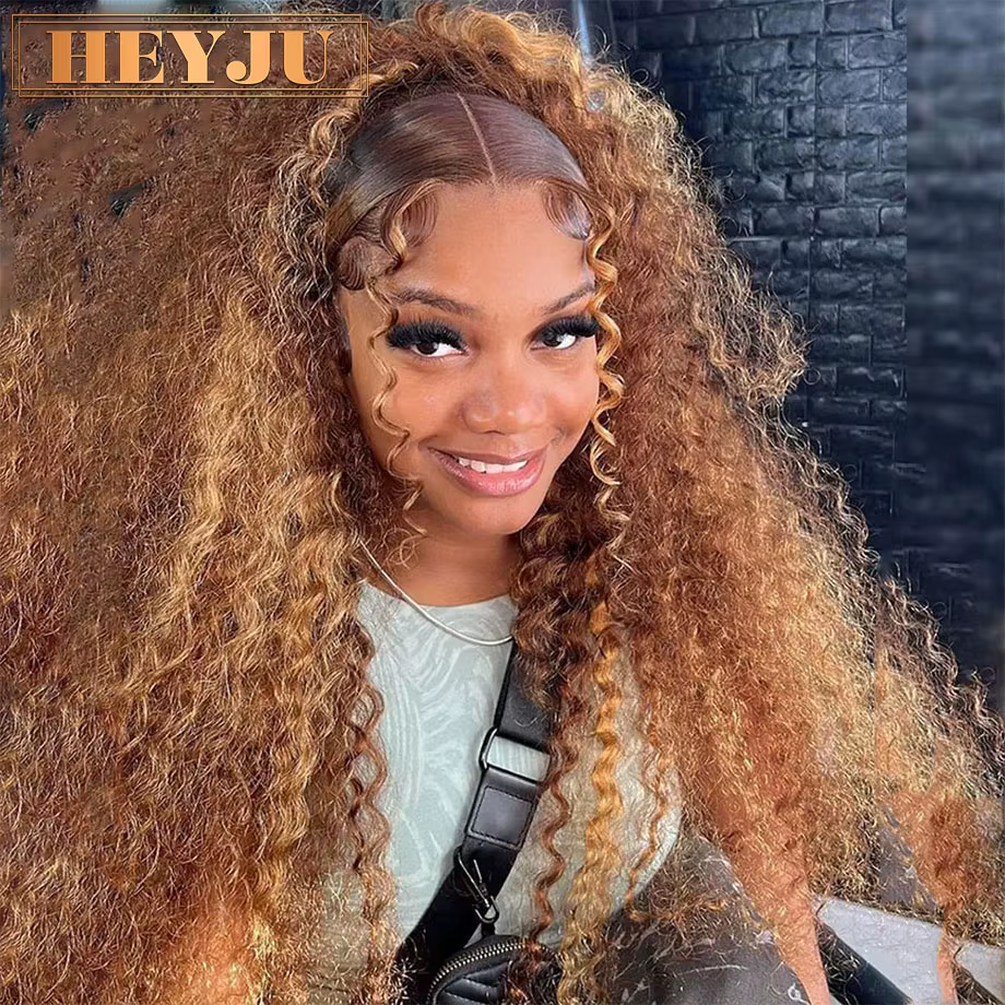 Perruque Lace Wig brésilienne bouclée ondulée, cheveux humains ombré HD, 13x6, à reflets, 13x4, pour
