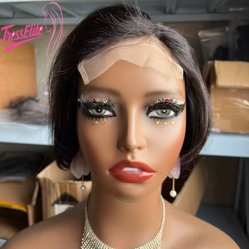 Cheveux humains de haute qualité 100% naturels, coupe pixie bouclée 4*4 Lace Front P4/27 #   Perruqu