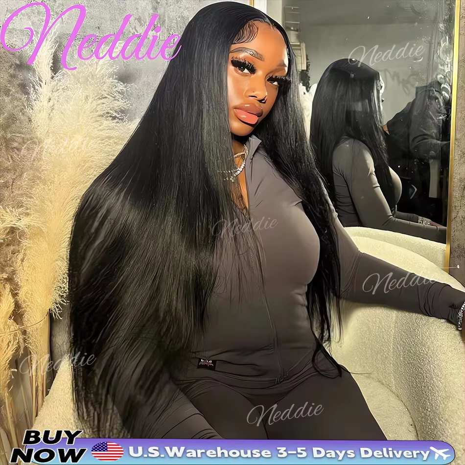Perruque Lace Frontal Wig naturelle brésilienne transparente, cheveux lisses, sans colle, 4x4, Hd, 1