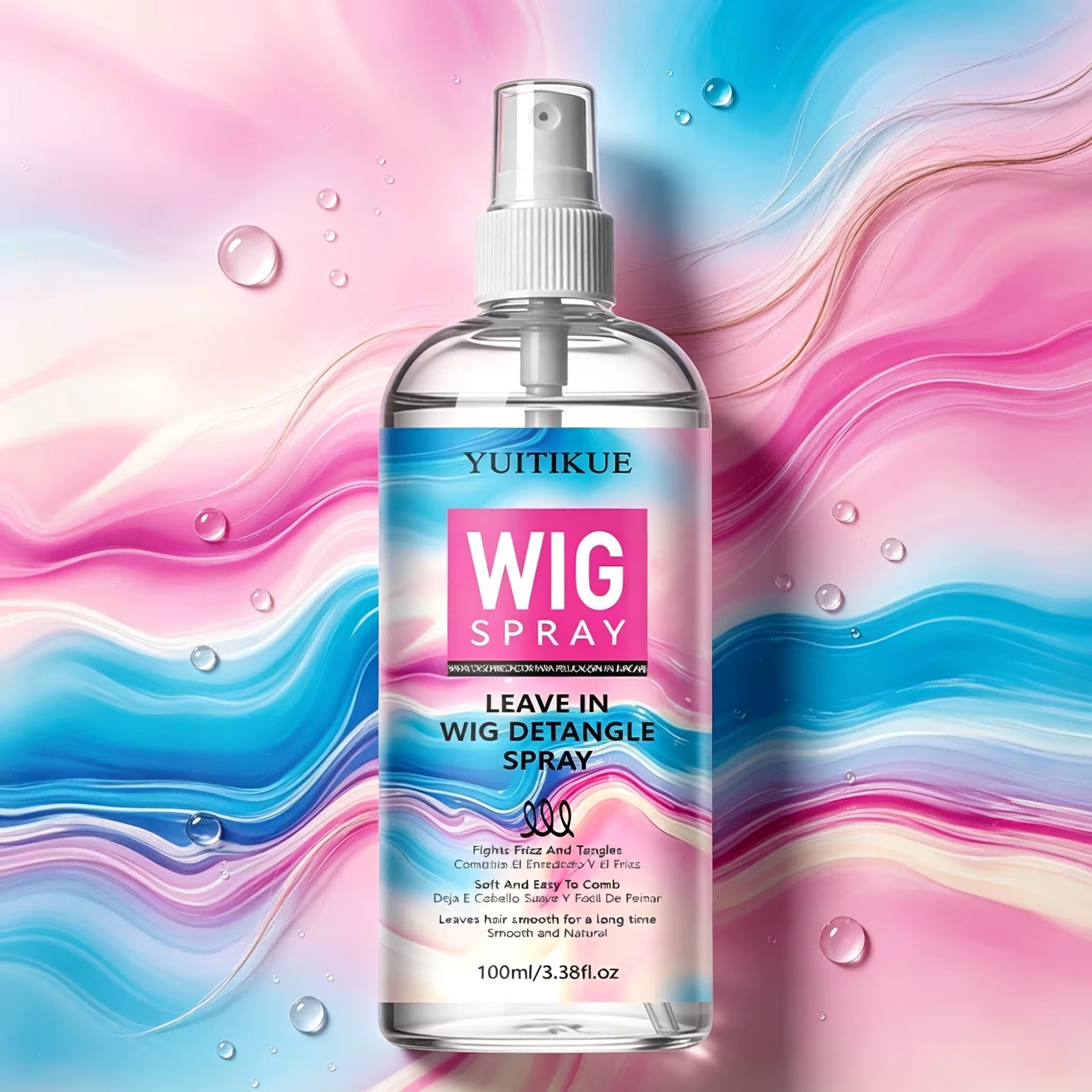 YUITIKUE 100ml Spray démêlant sans rinçage pour perruques, anti-frisottis, lissant et démêlant, spra