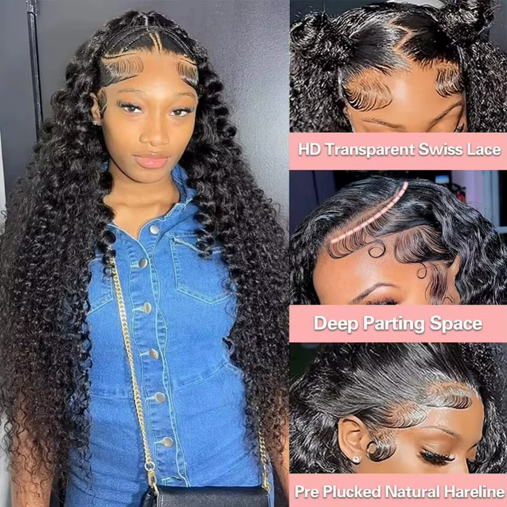 Perruque en cheveux humains 13x6 HD Lace Front Deep Wave, noir naturel, densité 200, pré-épilée, lig