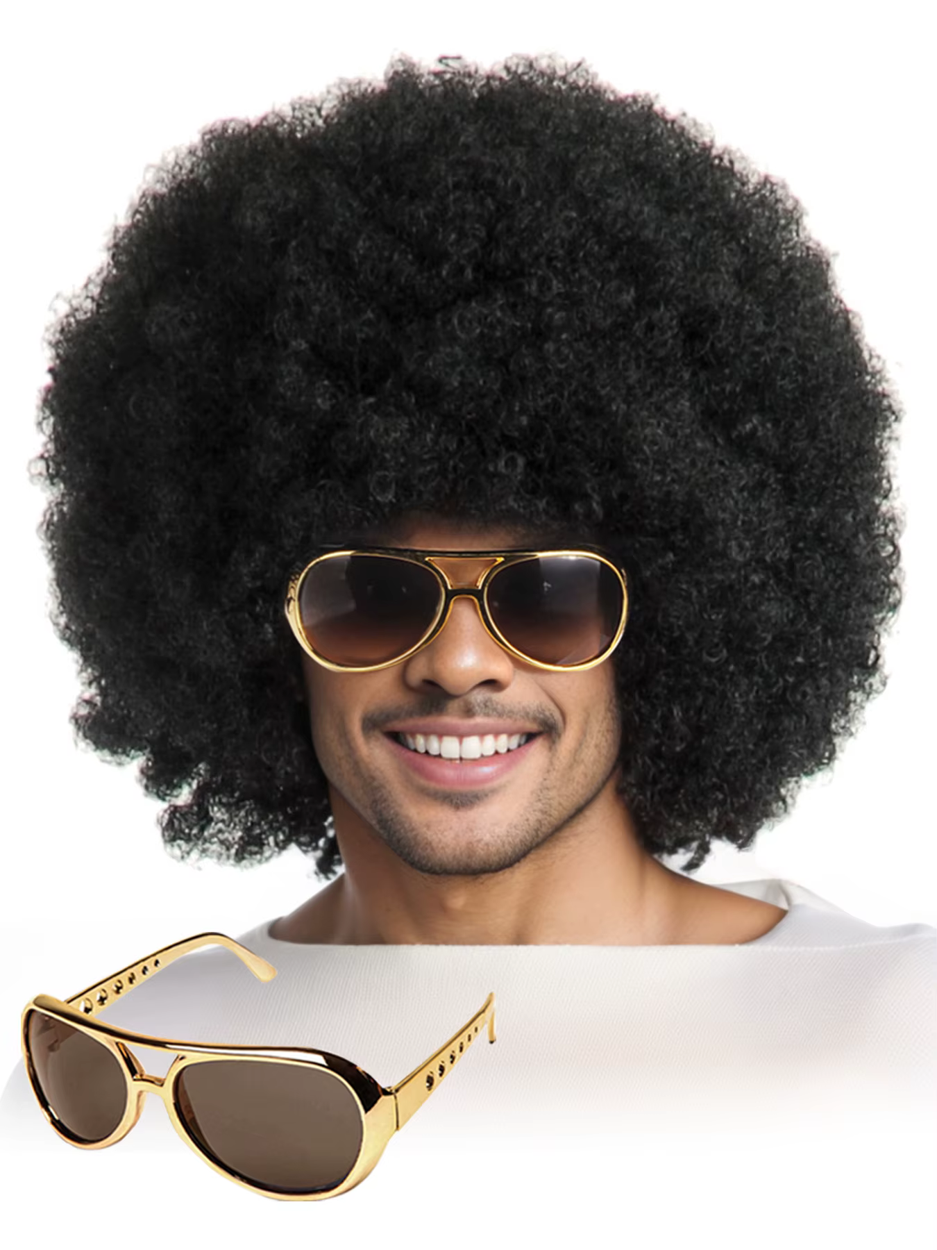 Perruque synthétique africaine pour hommes, ensemble de 2 pièces {perruque + lunettes} perruque de c