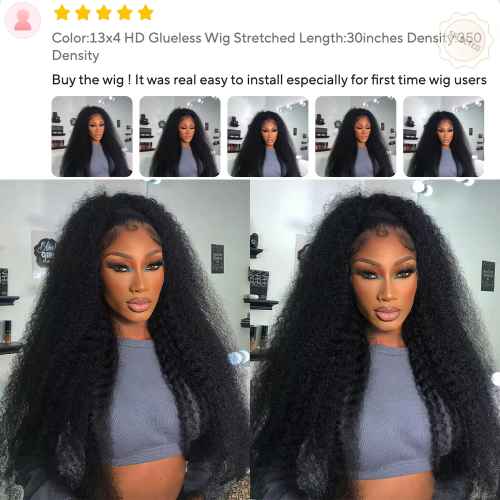 350 densité Afro crépus bouclés 360 sans colle pleine perruque de dentelle 13X6 HD dentelle frontale