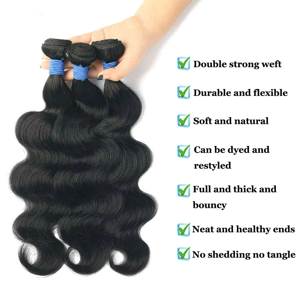 Extensions de cheveux humains brésiliens Remy non traités, ondulés, double épaisseur, 3 ou 4 paquets