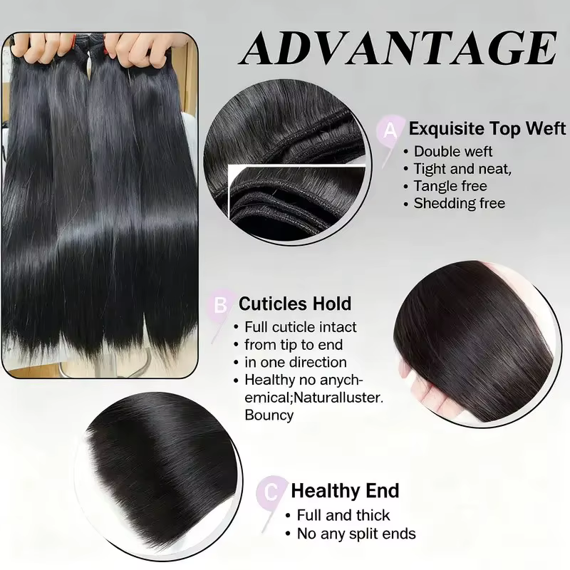 Lot de 3 ou 4 mèches de cheveux humains brésiliens Remy non traités, lisses et raides, de 30 à 32 po