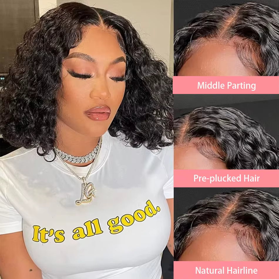 Perruque Courte Bob 13x4 HD Lace Front Ondulée Bouclée 230% Densité, Cheveux Humains Brésiliens 100%