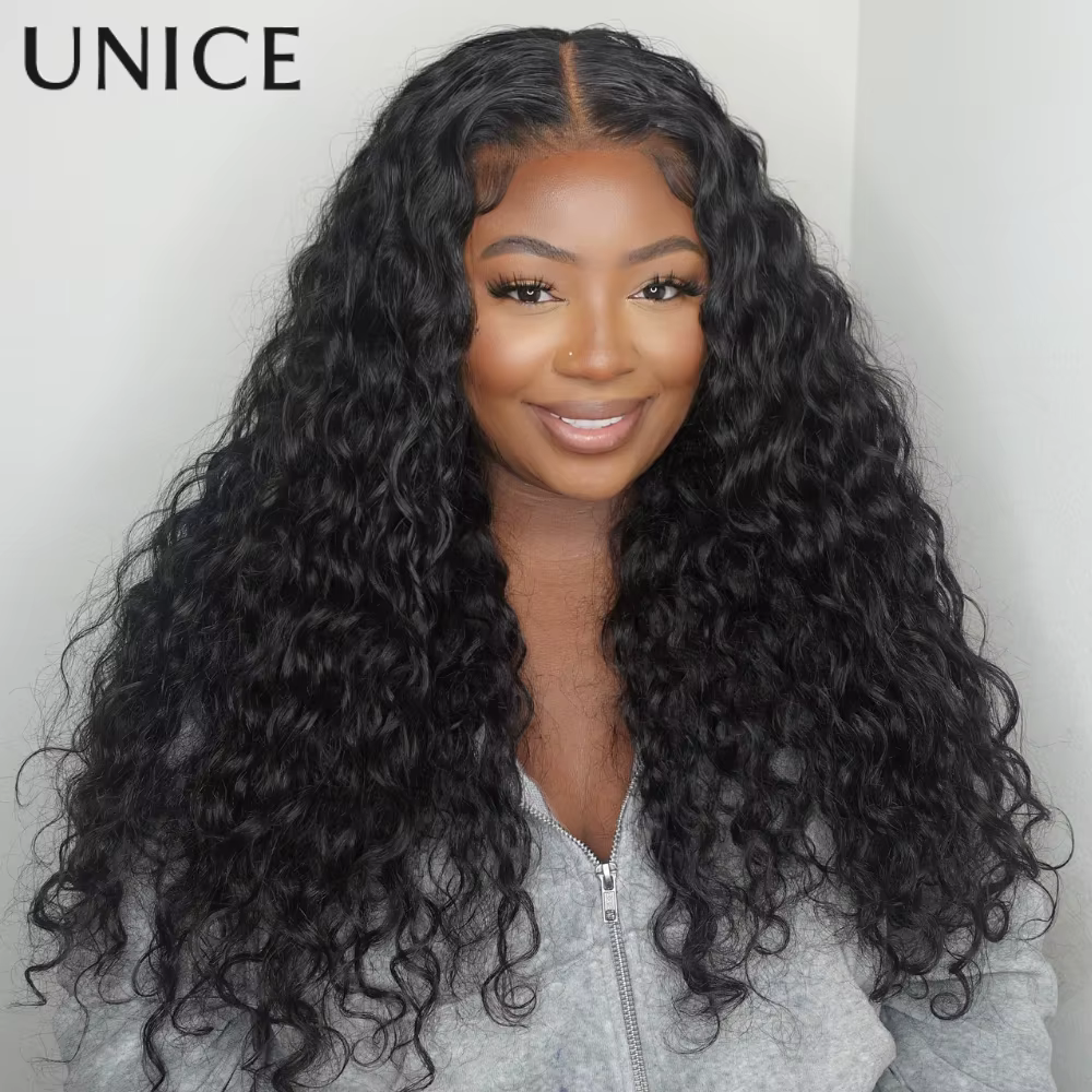 UNice cheveux vague d'eau perruque de cheveux humains avec cordon pré coupé pré blanchi 7x5 & 13x4 H