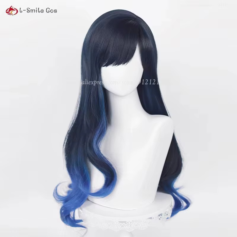 Shiraishi – perruque de Cosplay synthétique longue de 70cm, cheveux bouclés dégradés de bleu, résist