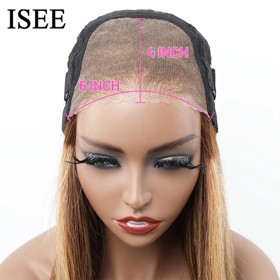Wear And Go cheveux humains sans colle ISEE perruque brésilienne droite à reflets 6x4 HD dentelle sa