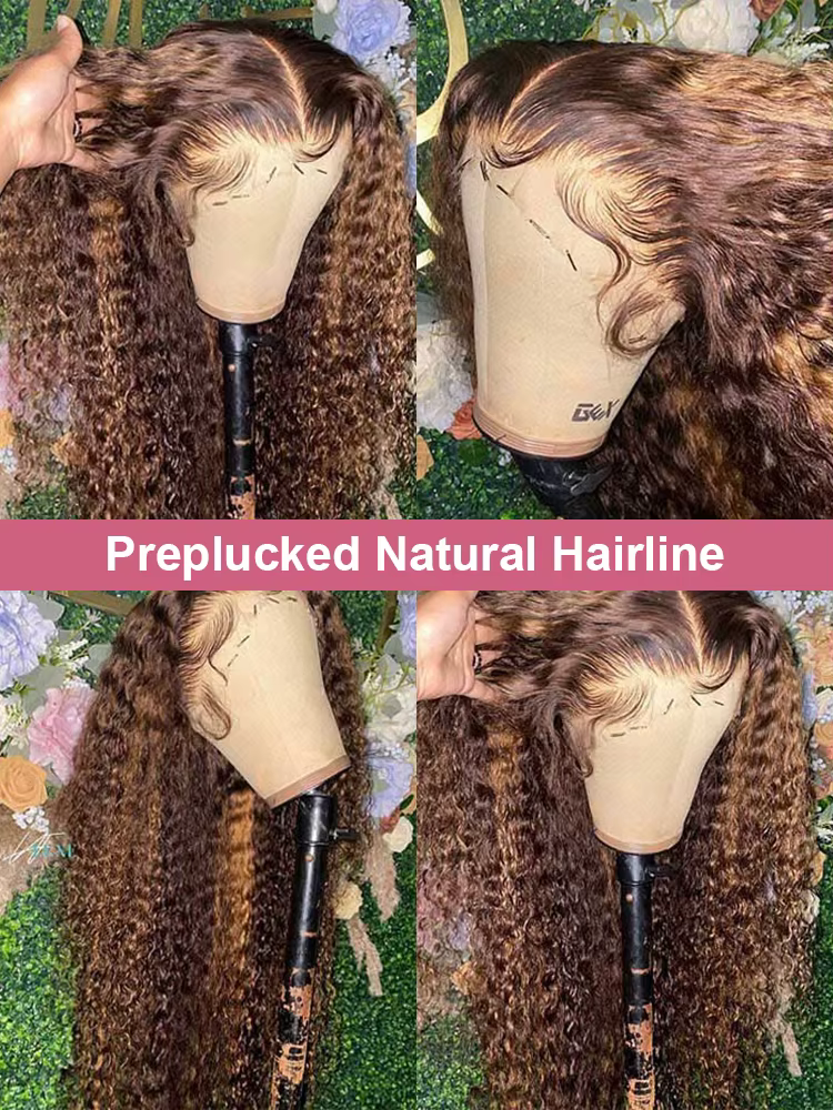 Mettre en évidence 13x6 Hd dentelle frontale perruque cheveux humains pré plumé vague profonde 30 40