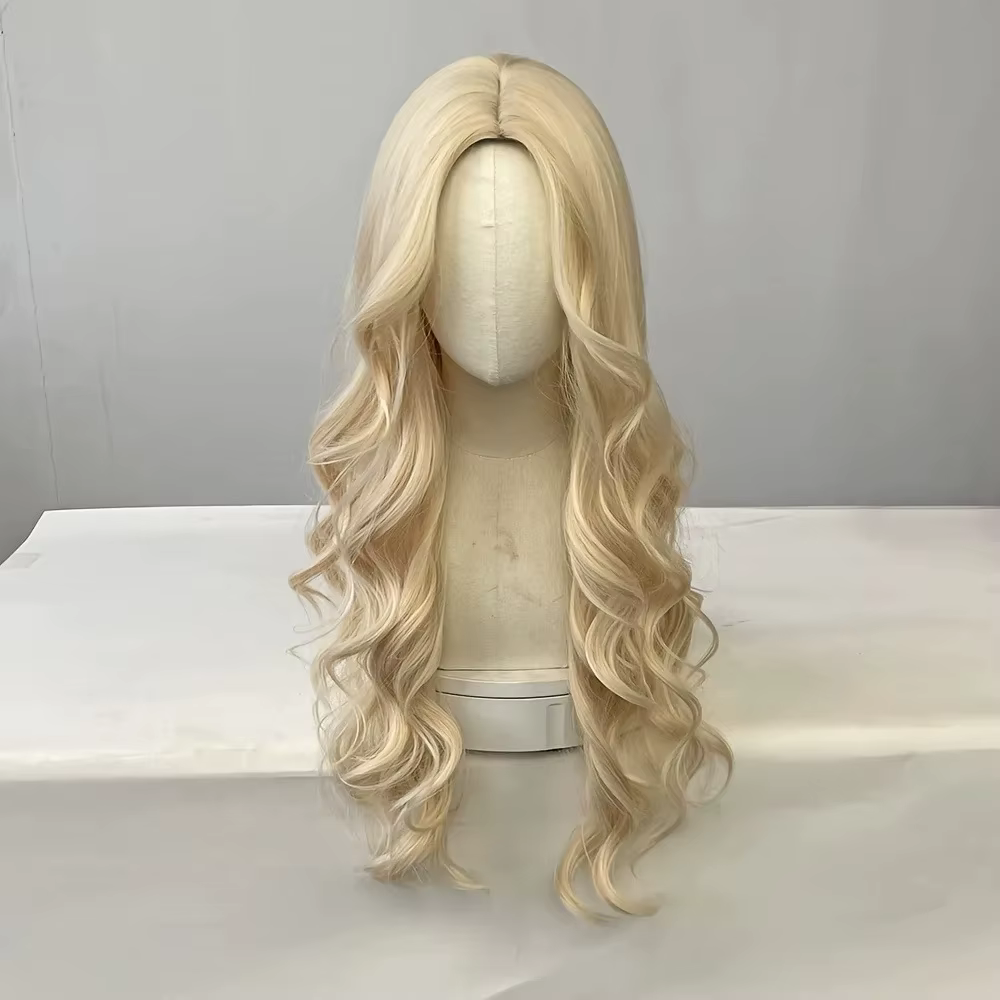 Perruque synthétique bouclée dorée pour cheveux longs bouclés pour fête, cosplay d'Halloween, usage