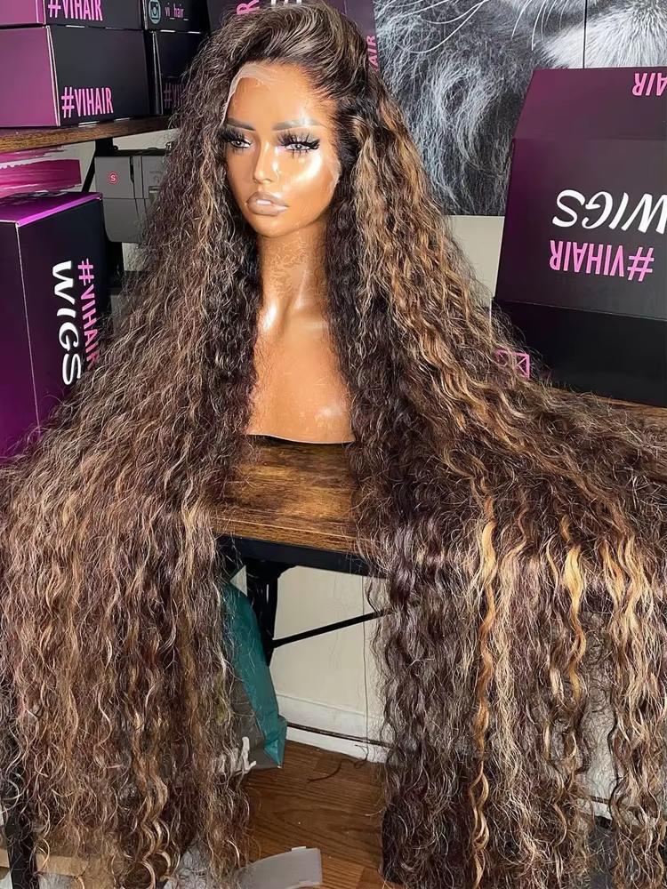Mettre en évidence 13x6 Hd dentelle frontale perruque cheveux humains pré plumé vague profonde 30 40