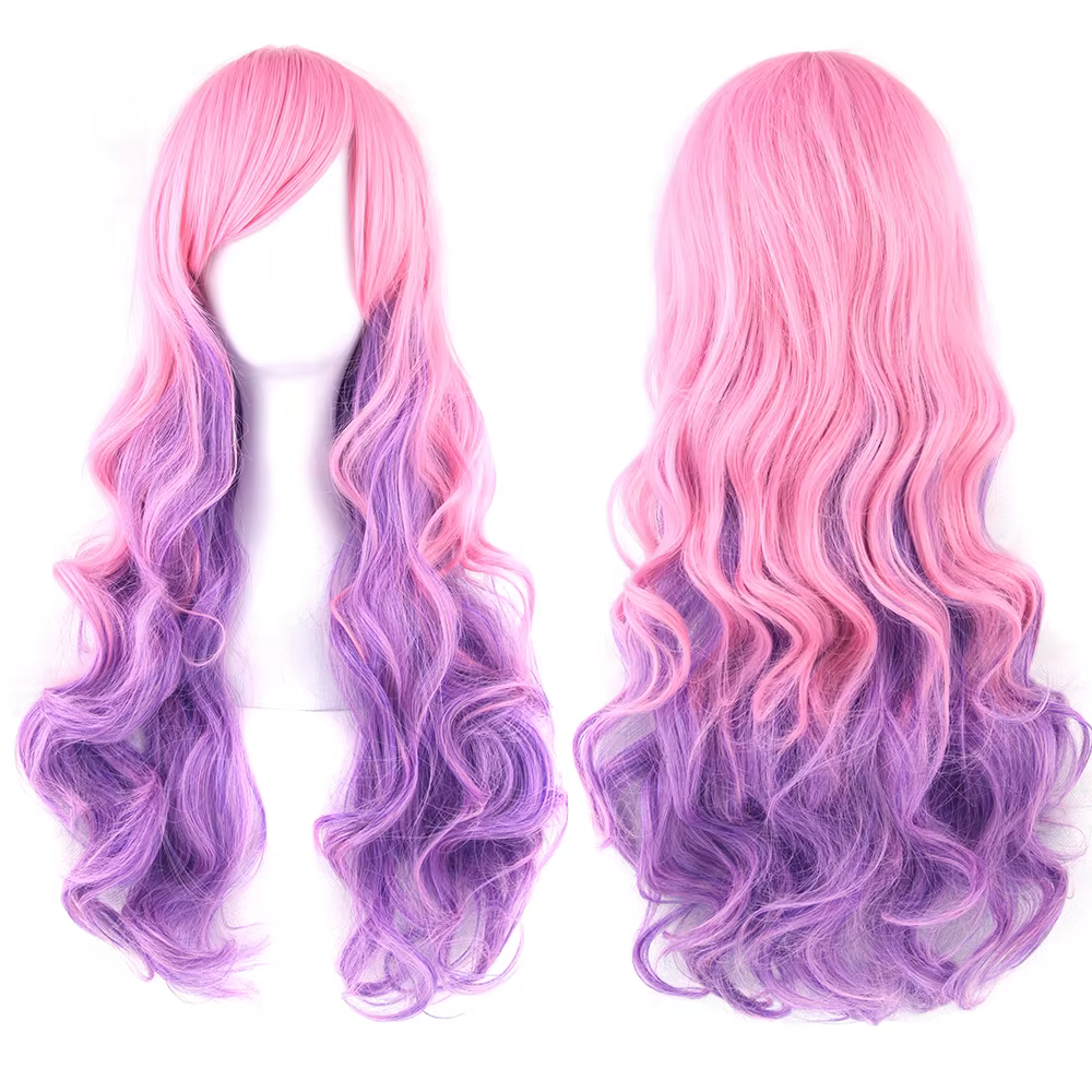 Soowee cheveux synthétiques Ombre arc-en-ciel Cosplay perruque avec frange rouge jaune violet vert b