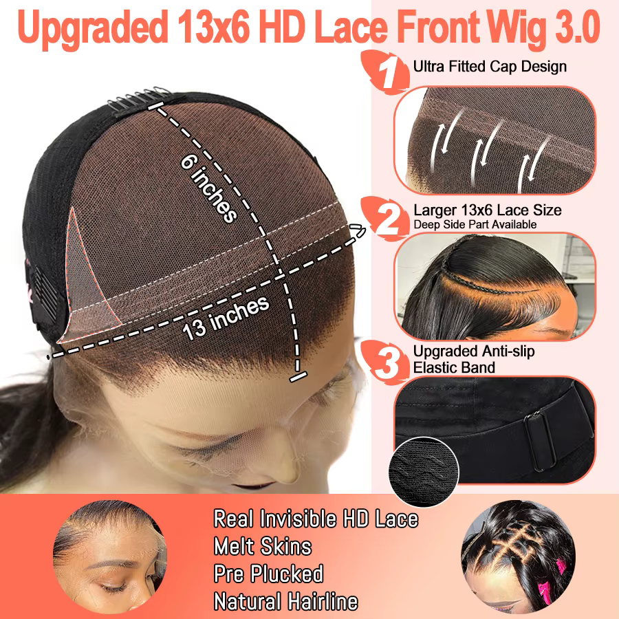 BEEOS-Perruque Brésilienne de Cheveux Naturels Lisses, Ultra Ajustée, 13x6, Prêt à vitation, HD