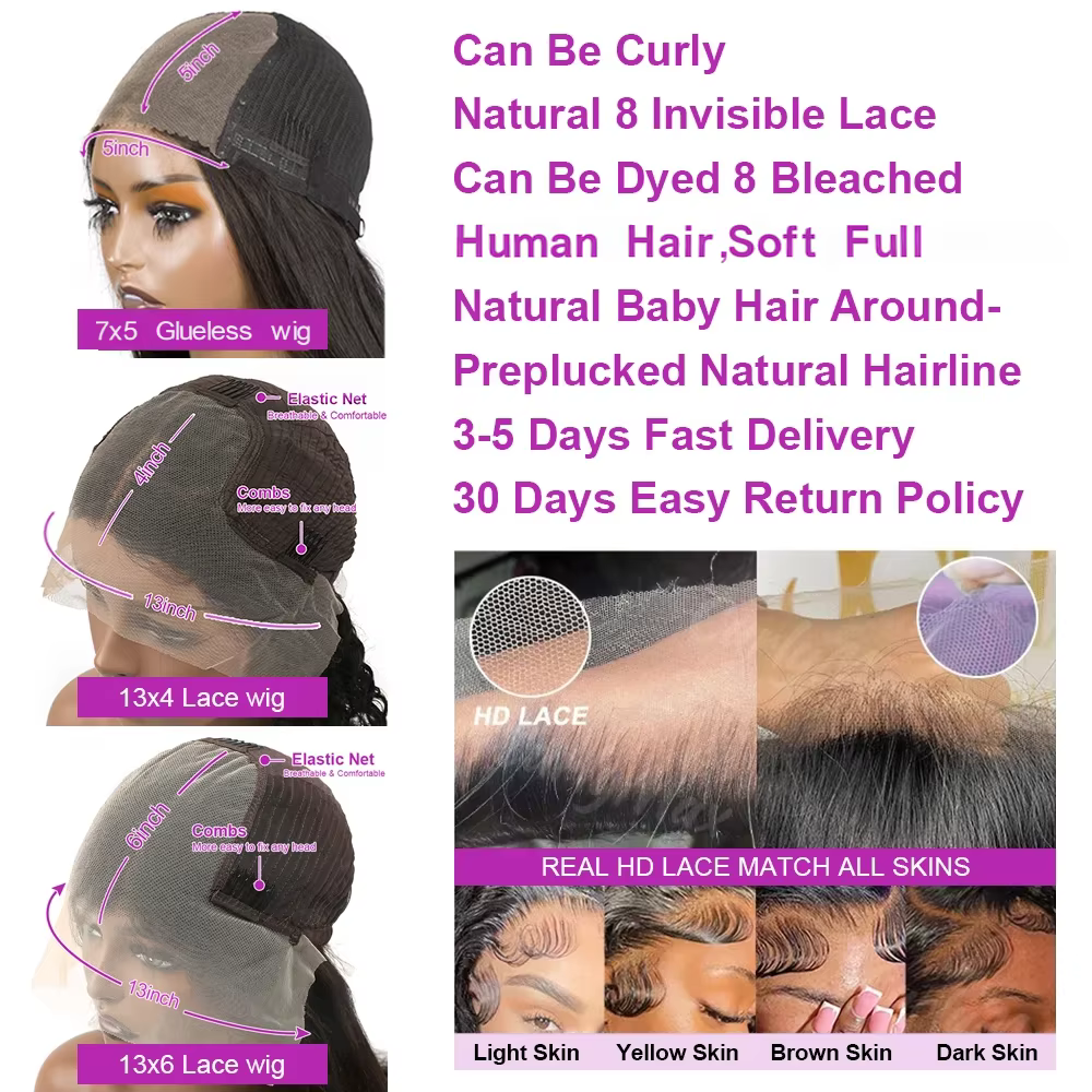 Perruques Courtes Bob en Cheveux Humains 13x6 Lisses comme des Baguettes Sans Colle HD Lace Front Wi