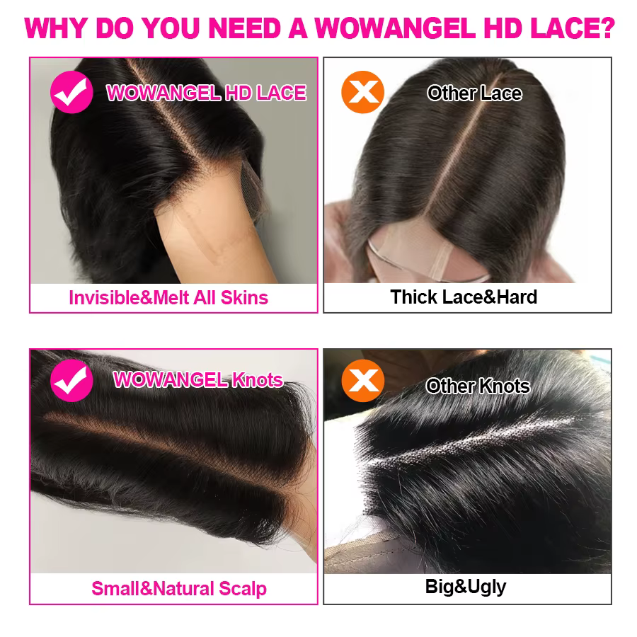 WOWANGEL 2x6 séparation profonde HD dentelle fermeture frontale seulement peau fondu cheveux raides 