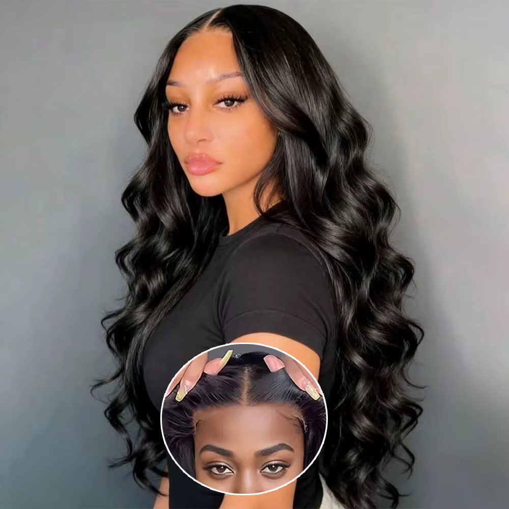 Perruque Body Wave 5x5 6x4 sans colle avec fermeture en dentelle, prête à porter, pré-coupée, en che