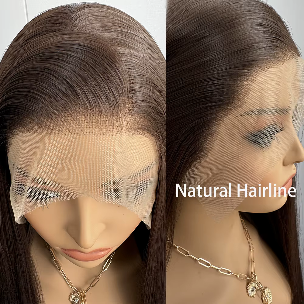Perruque Lace Front Wig synthétique brune longue et lisse pour femmes, cheveux bruns, brun chocolat