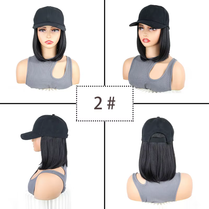 Perruques synthétiques courtes et lisses pour chapeau Bobo, casquette de Baseball, postiche réglable