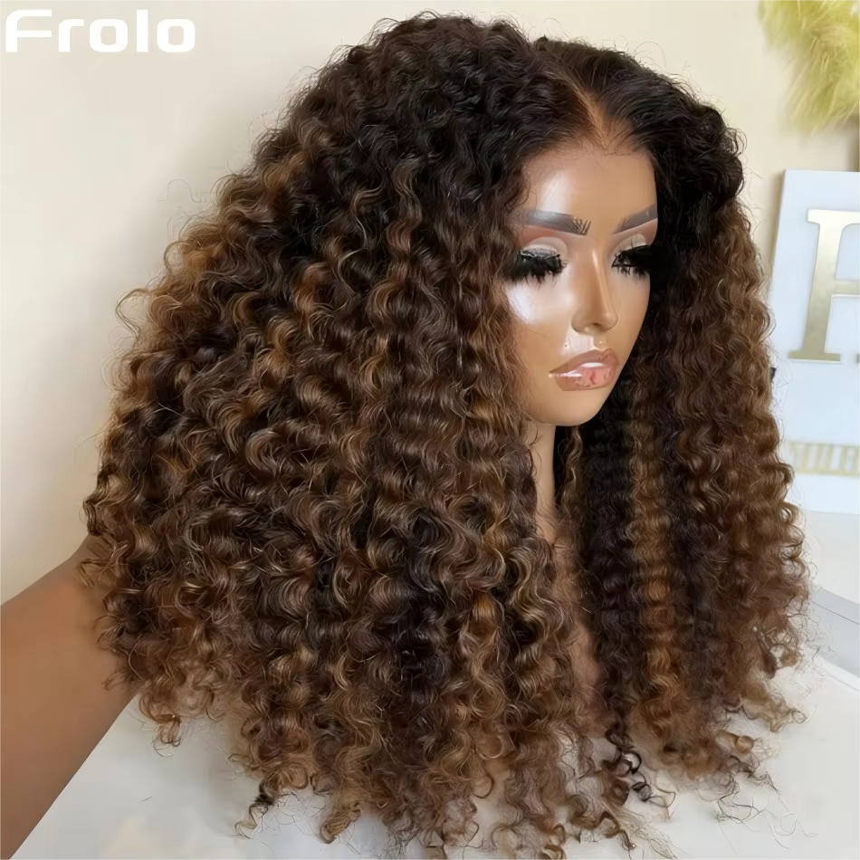 Perruque Bob Ombrée en Cheveux Humains Bouclés Courts, Perruque à Fermeture en Dentelle HD 5x5, Blon