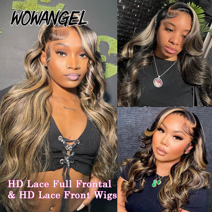 Wow Angel 1B27 Ombre mettre en évidence couleur 250% cheveux humains dentelle frontale perruques vag