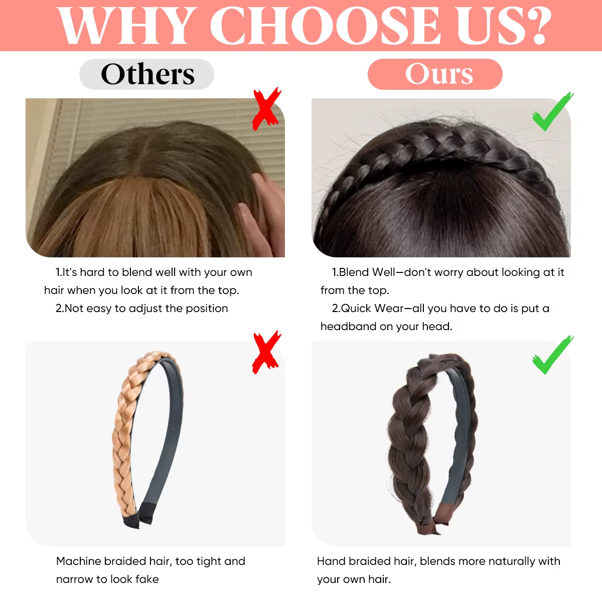 Extension de frange de bandeau synthétique, faux cheveux, frange émoussée avec côtés longs pour femm