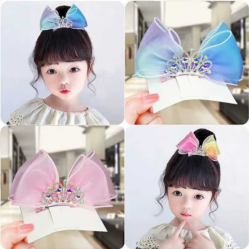 Nœuds de cheveux arc-en-ciel Pastel, dégradé de couleur, couronne de princesse, épingle à cheveux su