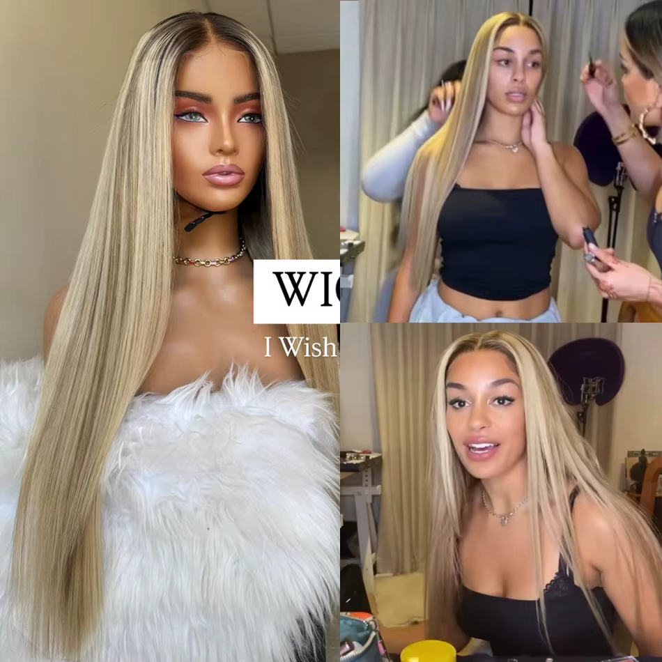 Salon qualité Tuneful Rich Girl met en évidence Balayage Blonde couleur perruques de cheveux humains
