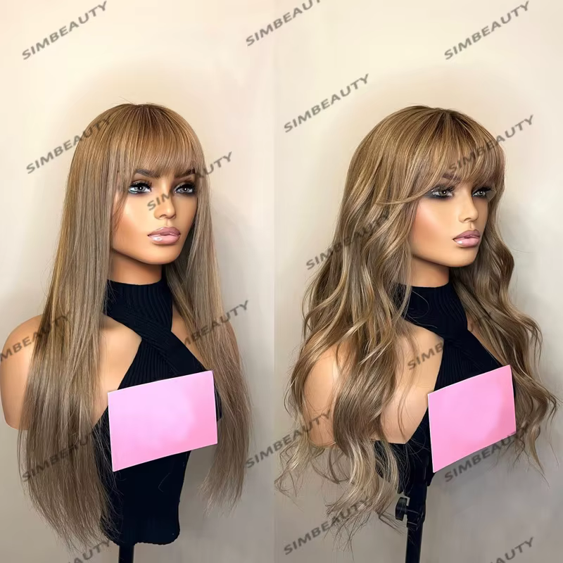 Perruque Lace Front Wig naturelle indienne Remy, cheveux lisses et longs, blond ombré, sans colle, a