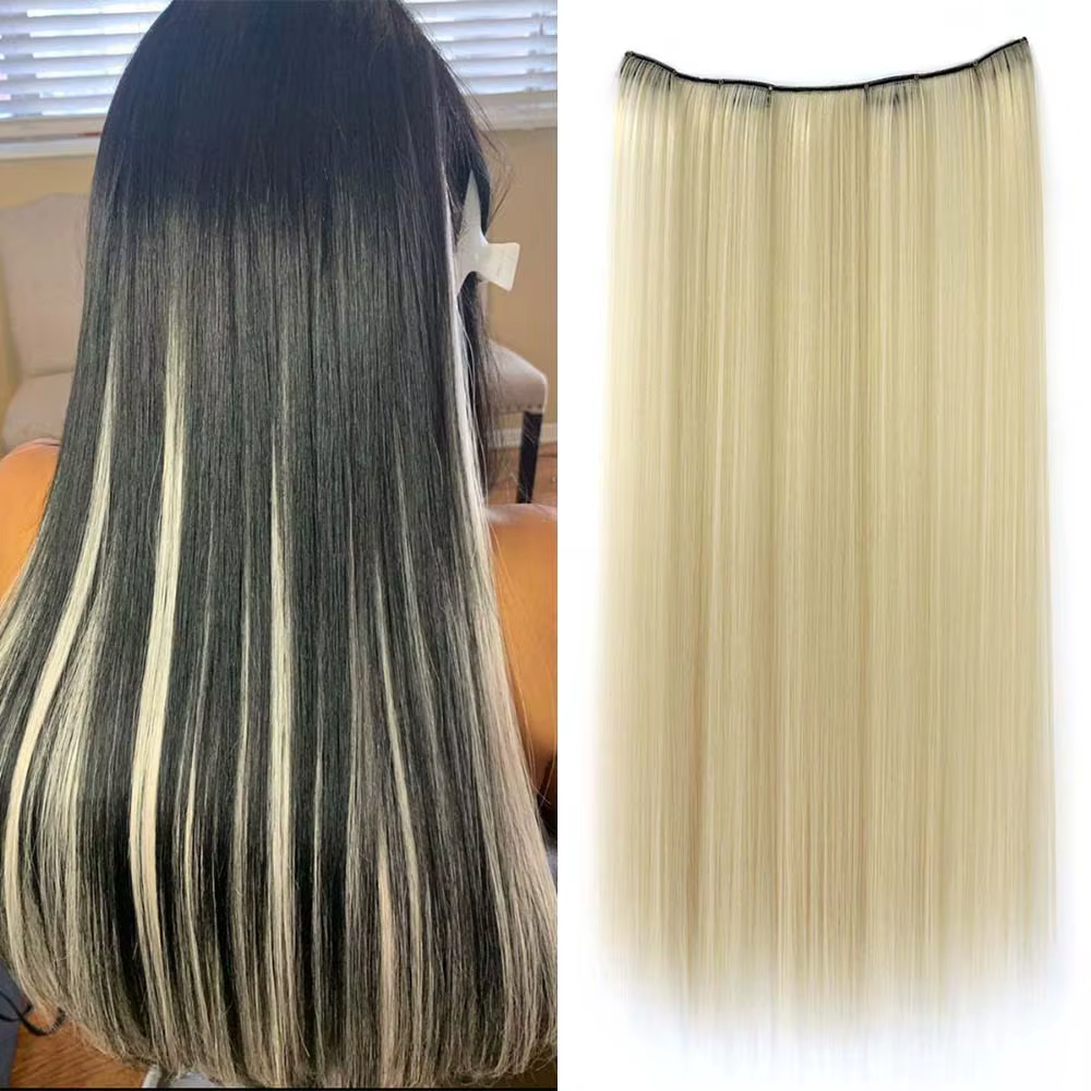 Extension de cheveux à clips colorée de 22 pouces pour femmes, longue perruque synthétique résistant