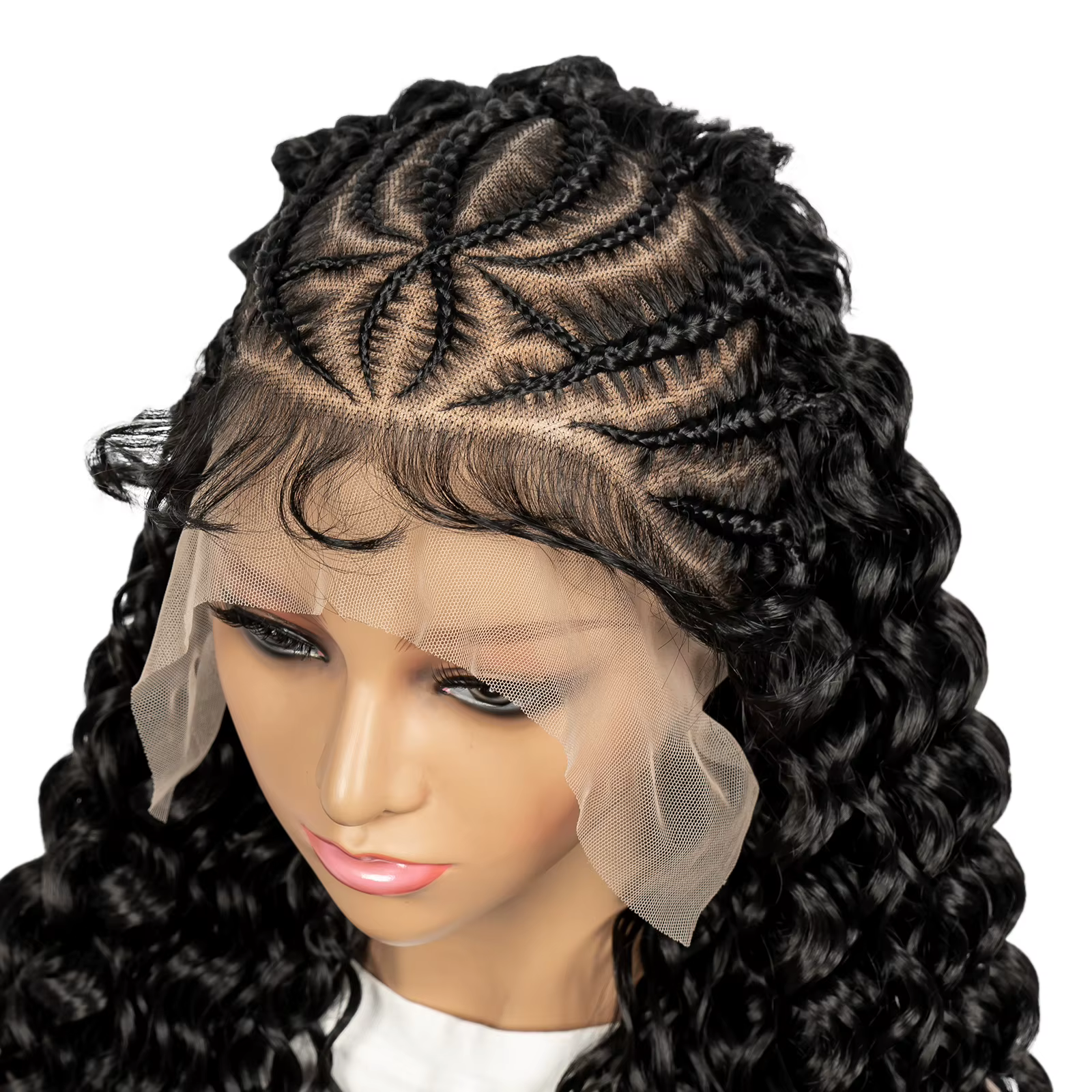 Perruques tressées Cornrow 26 pouces 13x6 dentelle transparente frontale vague profonde perruques de