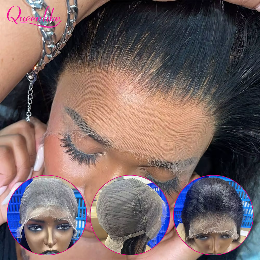 Queenlike 26 pouces 13x6 HD dentelle frontale perruques de cheveux humains droite Remy cheveux front