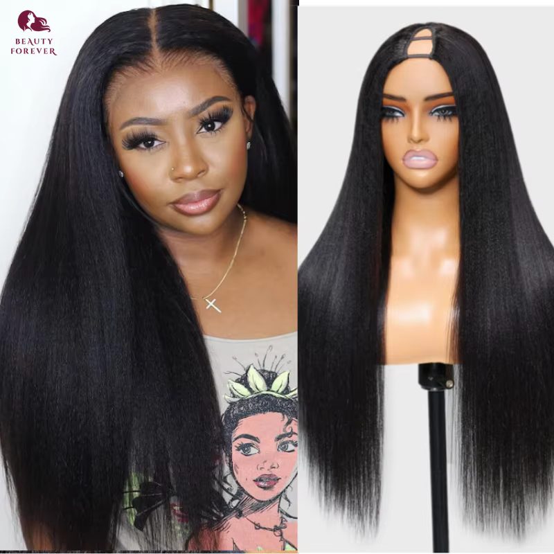 Beautyforever EasiContour ™ Yaki droite V partie perruque cheveux humains élastique cordon Yaki V