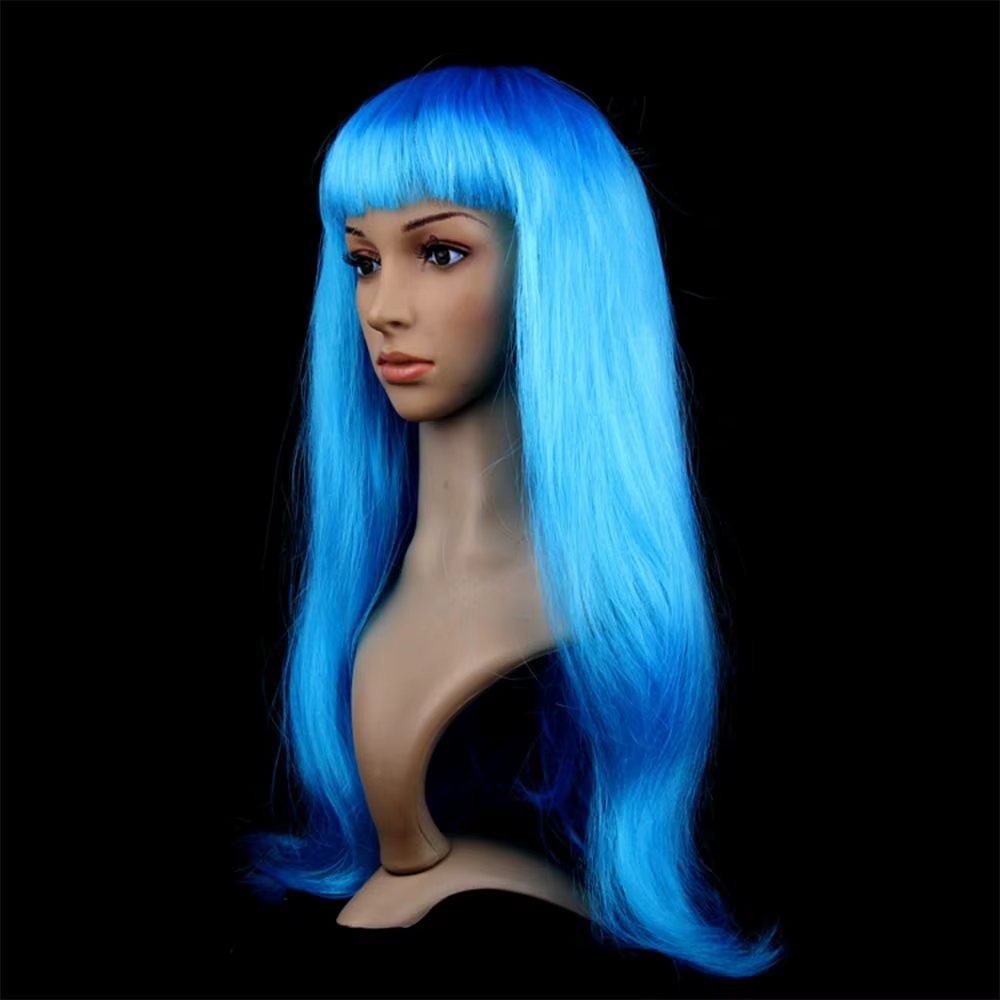 Perruque de cheveux longs et lisses pour femmes, couvre-tête, boule de maquillage, fournitures de fê