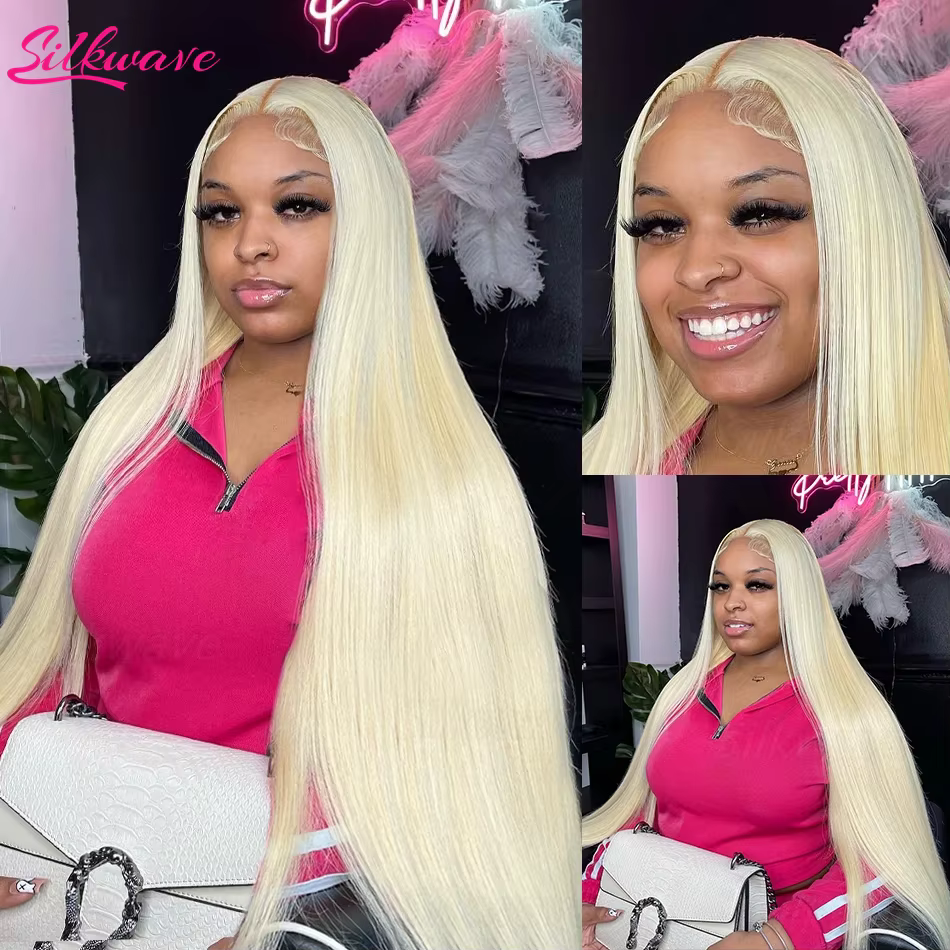 Silkwave HD Transparent 613 Blonde droite 13x4 13x6 dentelle frontale perruques de cheveux humains p