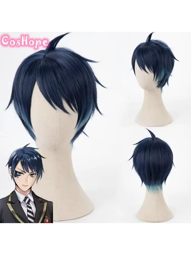 Deuce Spade-Perruque Cosplay Synthétique Courte Bleue pour Homme, Perruques Anime Cosplay, Degré de 