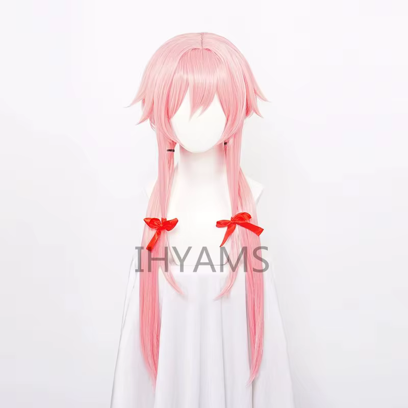 The Future Diary – perruque de Cosplay synthétique Yuno Gasai, longue et lisse, rose, avec ruban rou